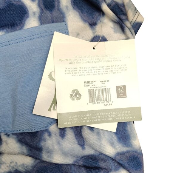 Sportpet Dog Size XL Blue and White Tie-Dye Shirt With Pocket - Picture 4 of 6
